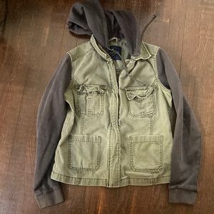 American Eagle Army Green And Gray Jean Jacket with Hoodie